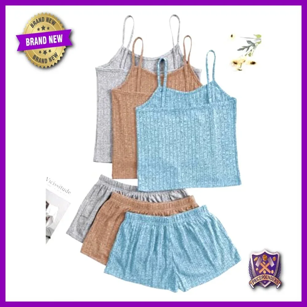 Medium Ribbed Pajama Set Sleeveless Crop Top Shorts Lounge Sleepwear